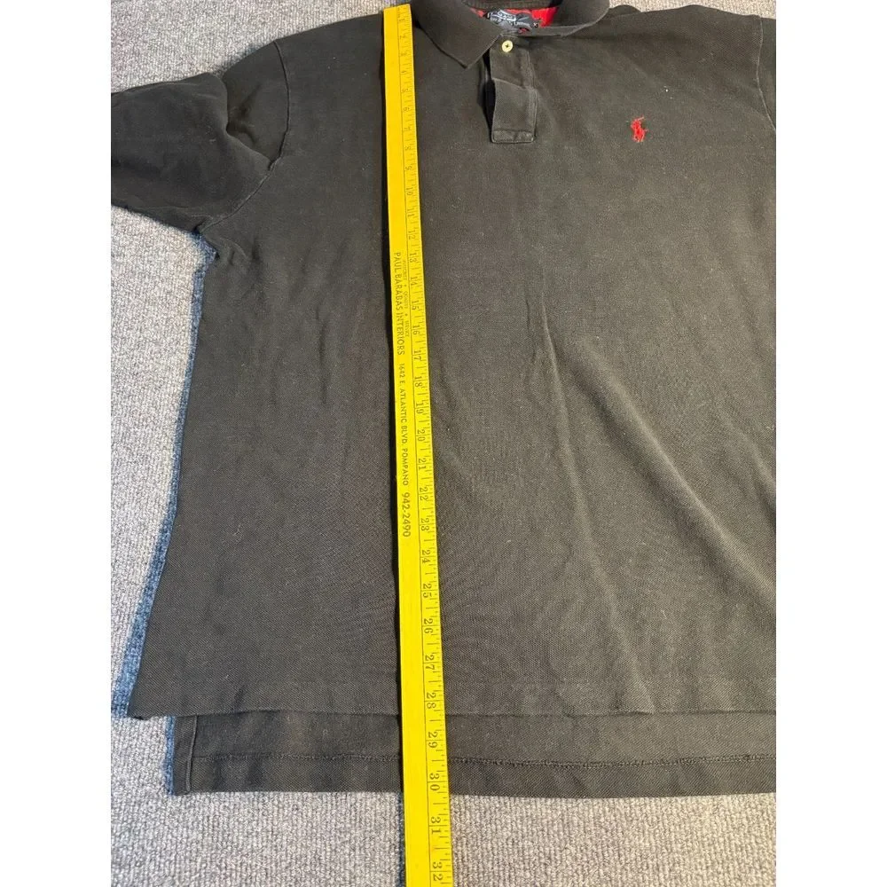 Polo by Ralph Lauren Polo Shirt Men XL Black Knit High Low Slit Long Sleeve Pony